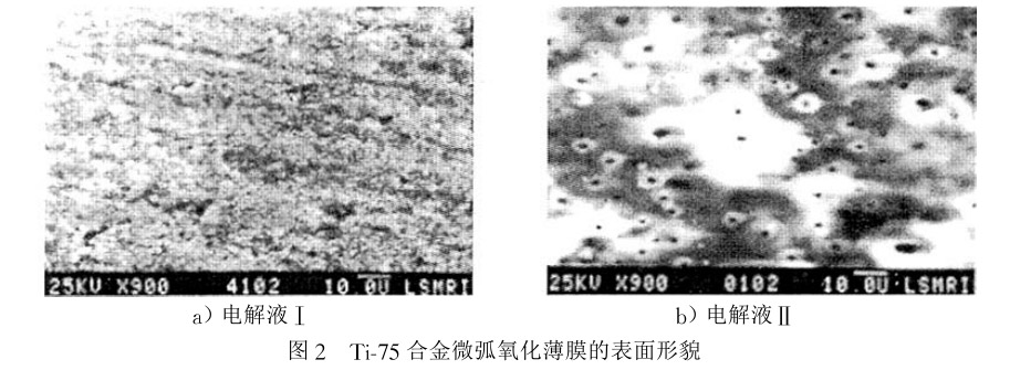 Ti75合金微弧氧化薄膜的表面形貌 Ti75合金微弧氧化薄膜的表面形貌